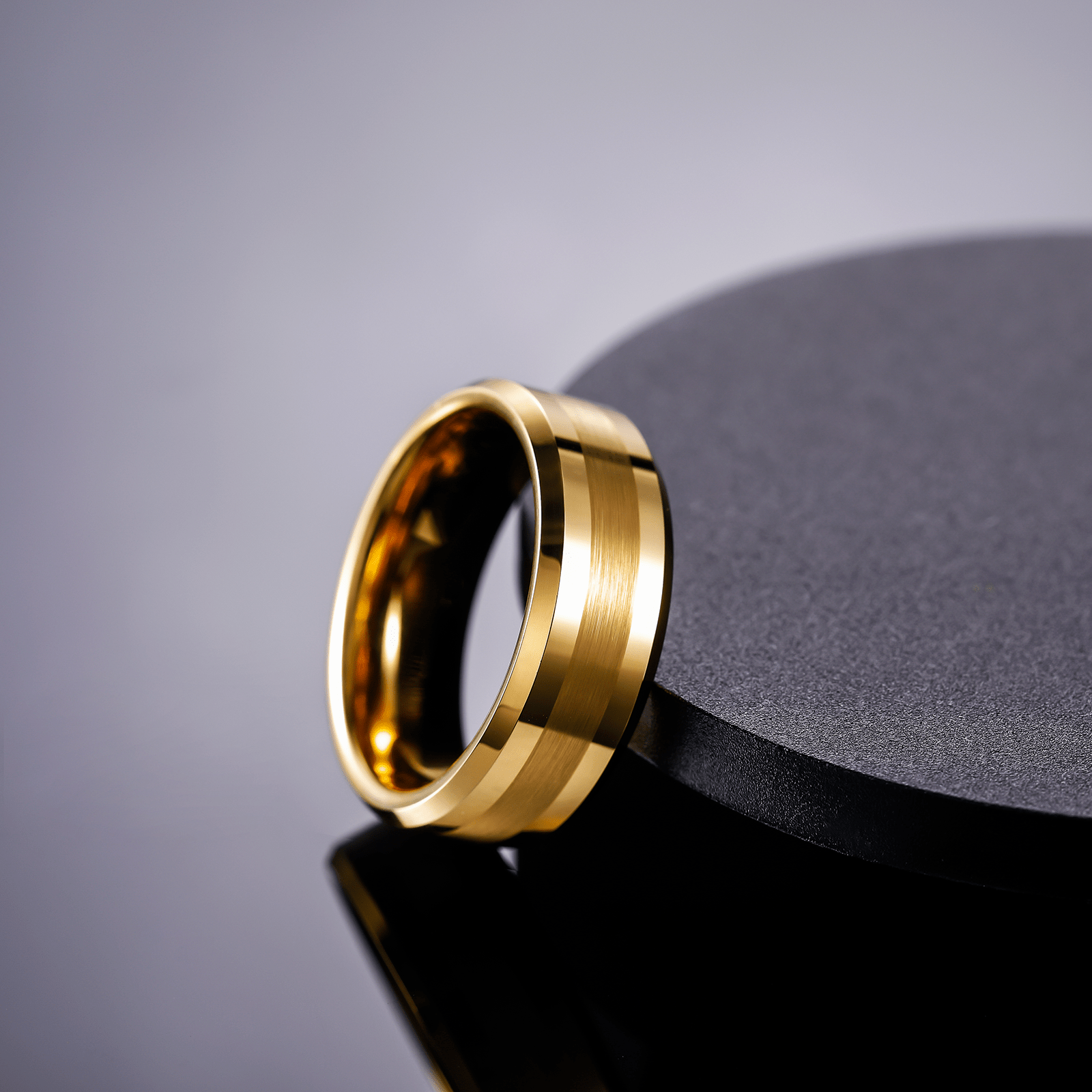 8mm 24K Gold Plated Brushed Tungsten Carbide Ring for Men Wedding Band Wholesale
