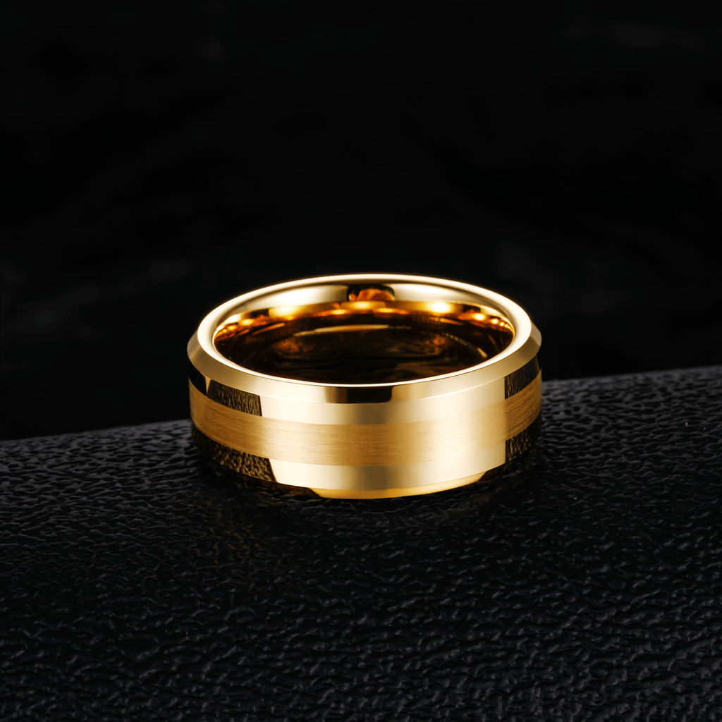 8mm 24K Gold Plated Brushed Tungsten Carbide Ring for Men Wedding Band Wholesale