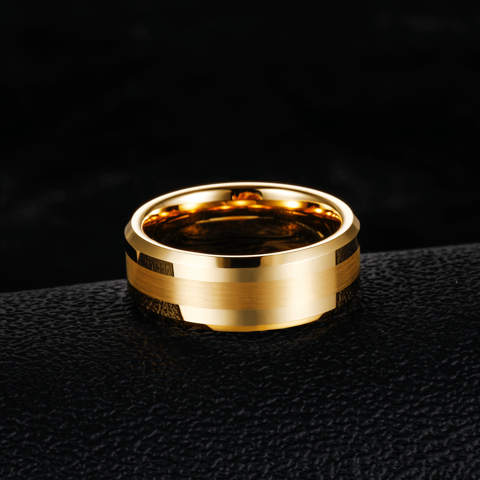 8mm 24K Gold Plated Brushed Tungsten Carbide Ring for Men Wedding Band Wholesale