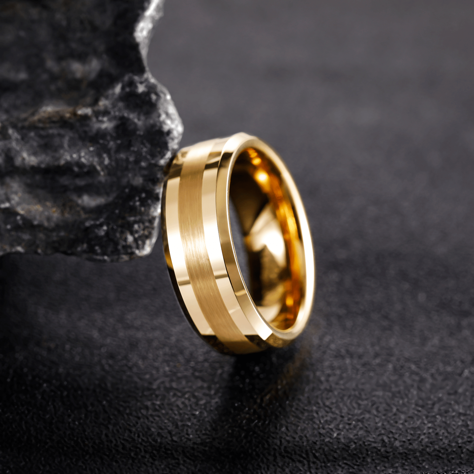 8mm 24K Gold Plated Brushed Tungsten Carbide Ring for Men Wedding Band Wholesale