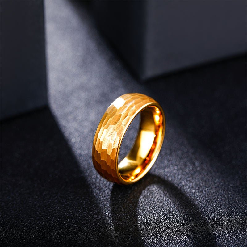 8mm 24K Gold Plated Domed Hammered Tungsten Carbide Ring