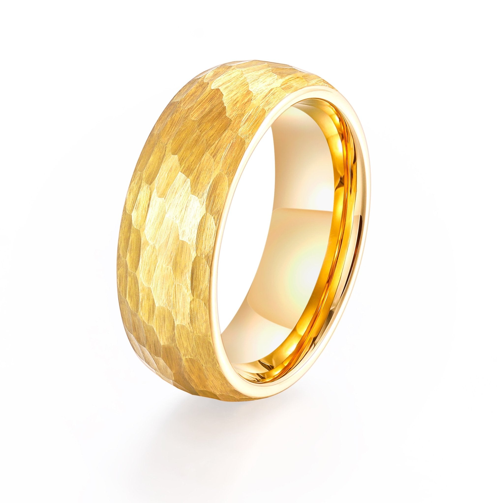 8mm 24K Gold Plated Domed Hammered Tungsten Carbide Ring