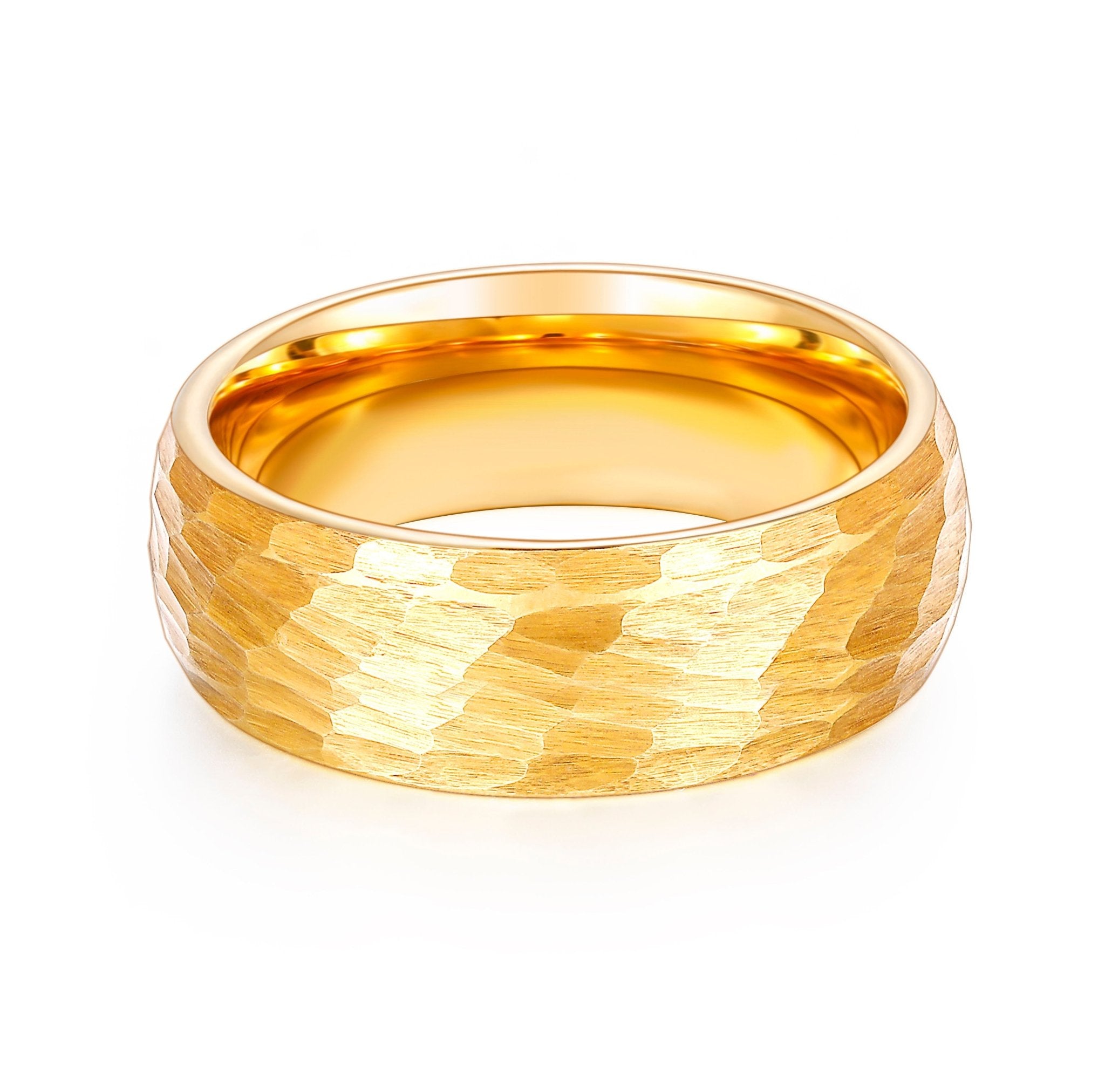 8mm 24K Gold Plated Domed Hammered Tungsten Carbide Ring