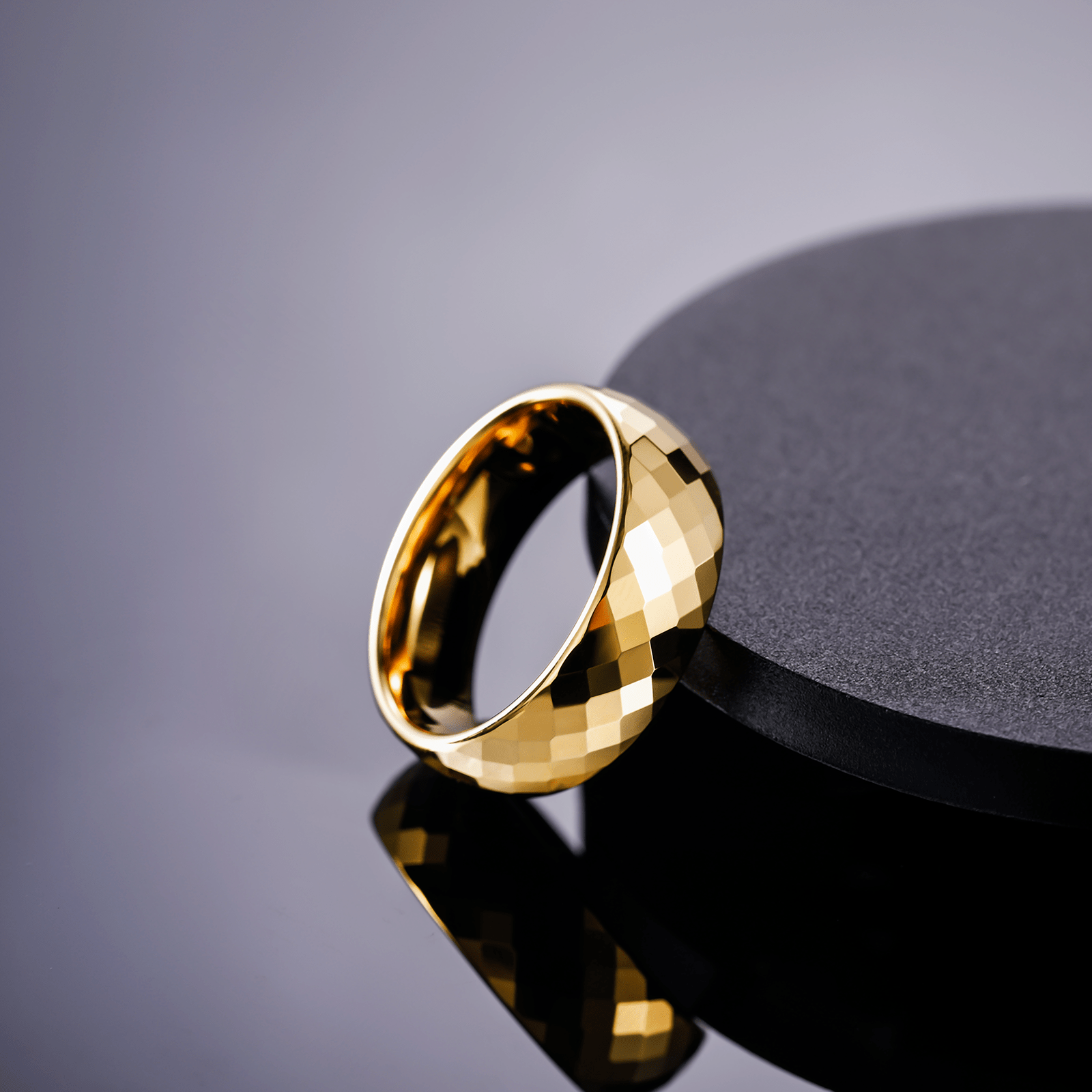 8mm 24K Gold Plated Engraving Hammered Tungsten Ring