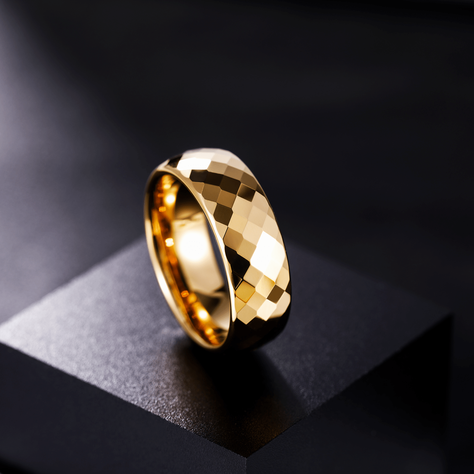 8mm 24K Gold Plated Engraving Hammered Tungsten Ring