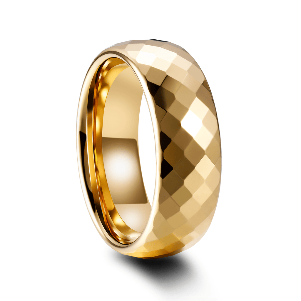 8mm 24K Gold Plated Engraving Hammered Tungsten Ring