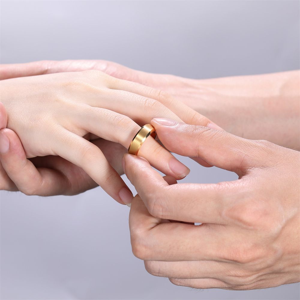 8mm 24K Gold Plated Tungsten Rings For Men Brushed Wedding Bands