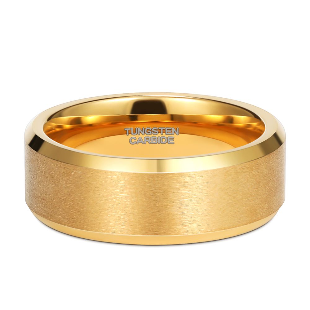 8mm 24K Gold Plated Tungsten Rings For Men Brushed Wedding Bands