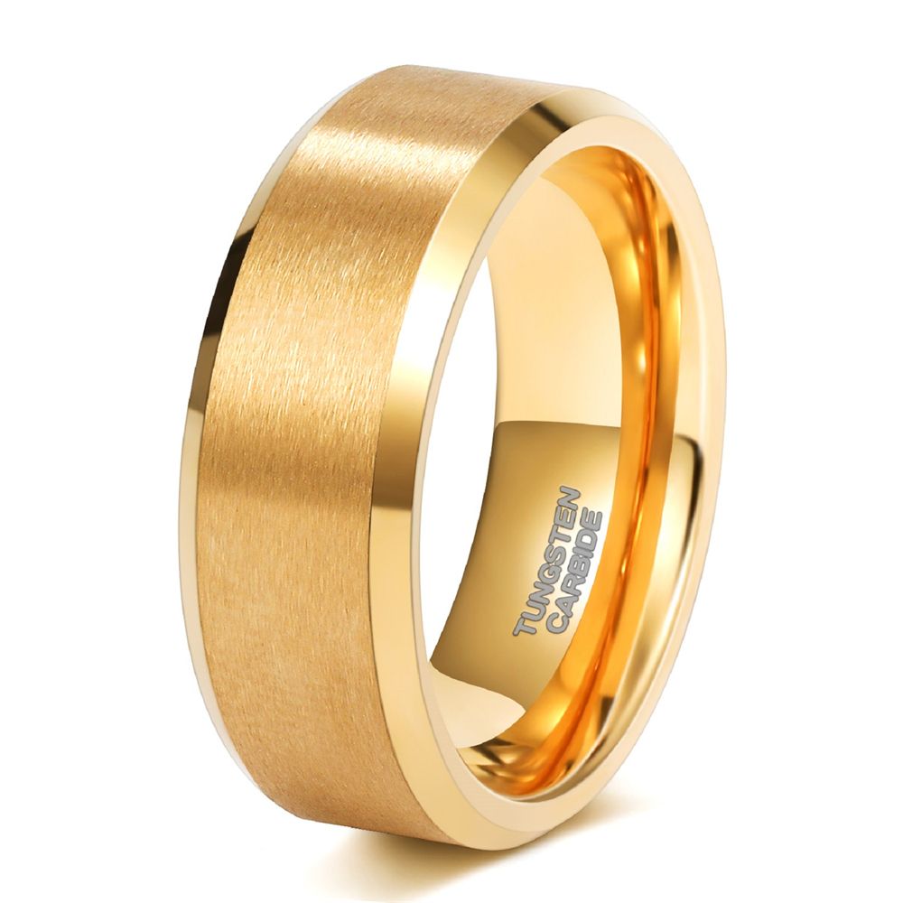 8mm 24K Gold Plated Tungsten Rings For Men Brushed Wedding Bands