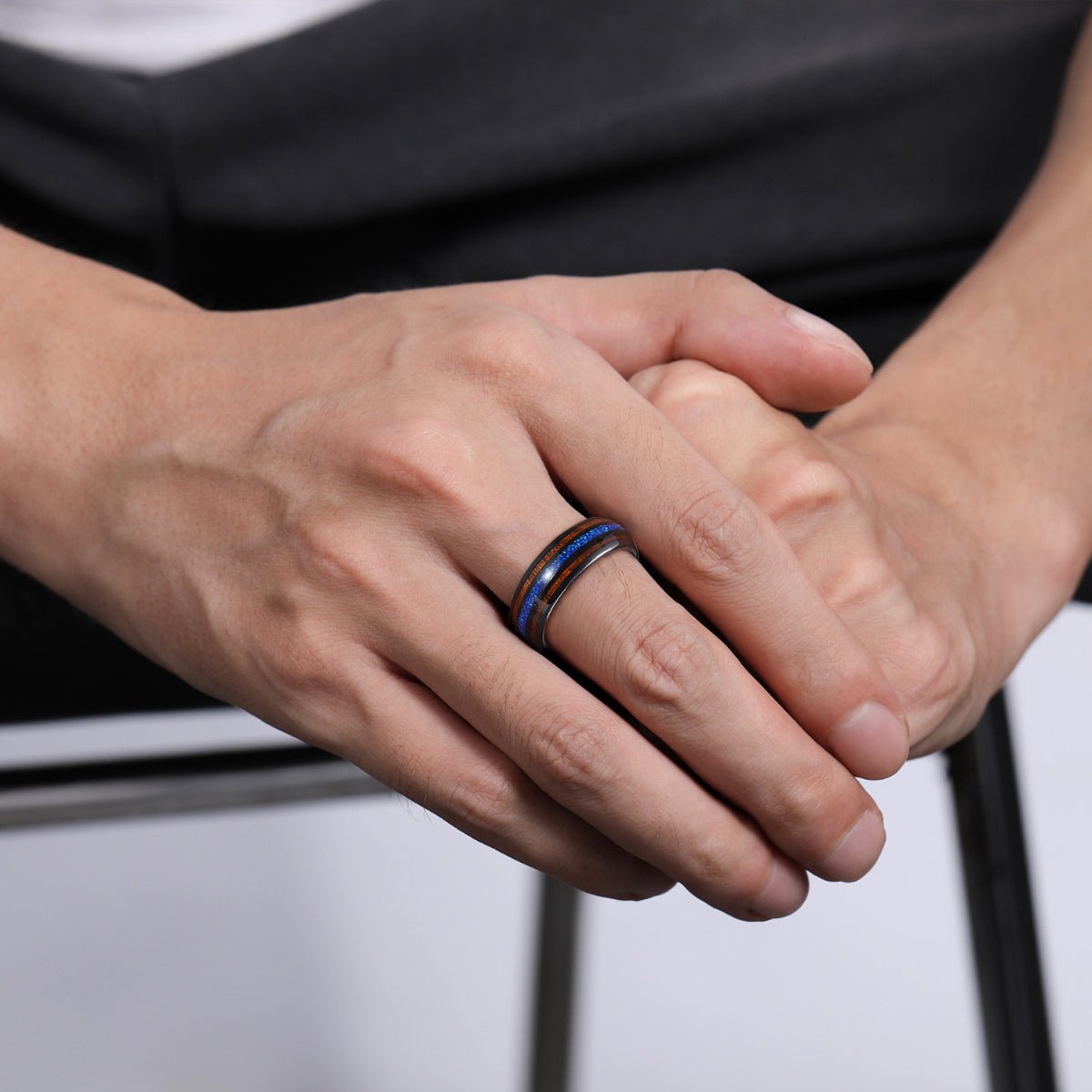8mm Abalone Shell Black Tungsten Carbide Ring Wedding Band Real Koa Wood Blue Opal Ring for Men Fashion Jewelry