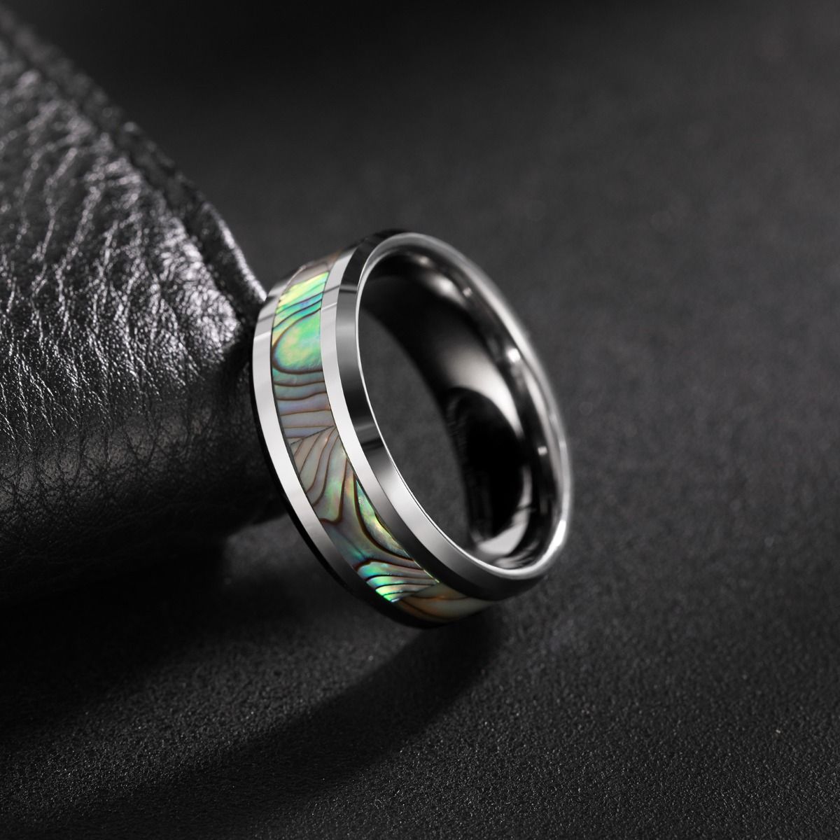 8mm Abalone Shell Inlay Tungsten Carbide Ring Man Polished Finish Mens Wedding Bands