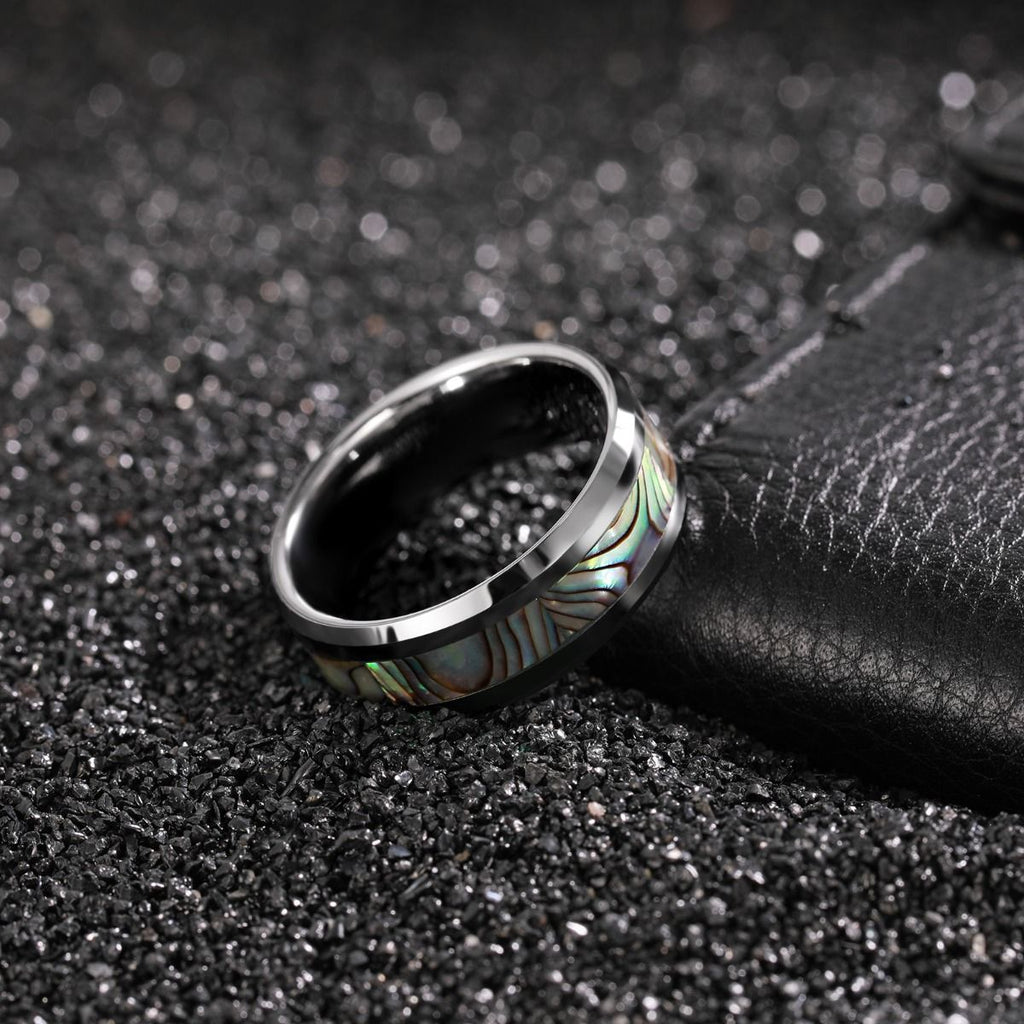 8mm Abalone Shell Inlay Tungsten Carbide Ring Man Polished Finish Mens Wedding Bands