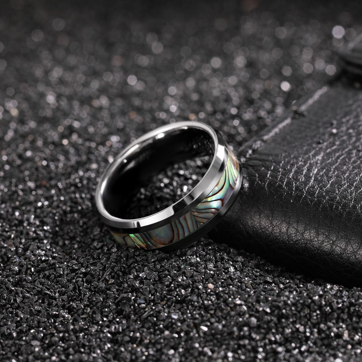 8mm Abalone Shell Inlay Tungsten Carbide Ring Man Polished Finish Mens Wedding Bands