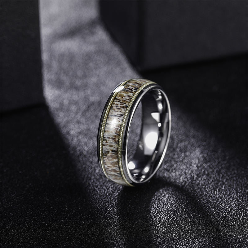 8mm Antlers Guitar Strings Inlay Men's Tungsten Ring