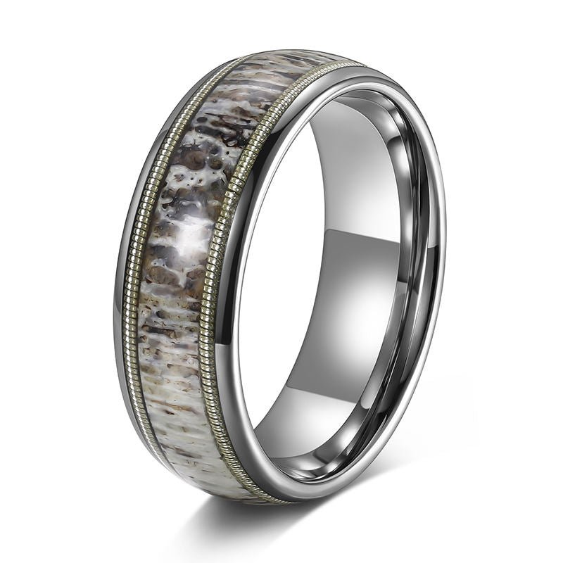 8mm Antlers Guitar Strings Inlay Men's Tungsten Ring