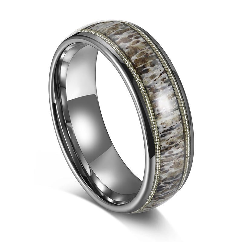 8mm Antlers Guitar Strings Inlay Men's Tungsten Ring