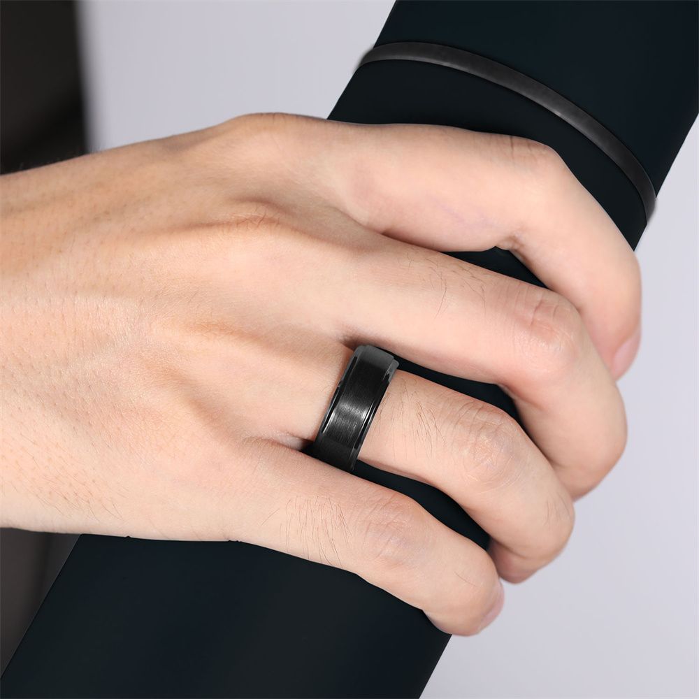 8mm Black Brushed Tungsten Rings 18k Gold Plated Men's Wedding Bands