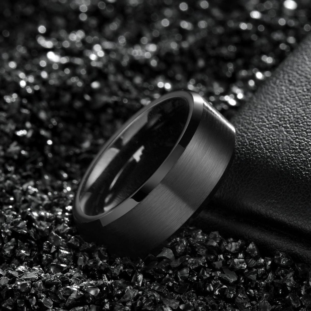 8mm Black Gun Plated Tungsten Carbide Rings Men Women Brushed Engagement Bands