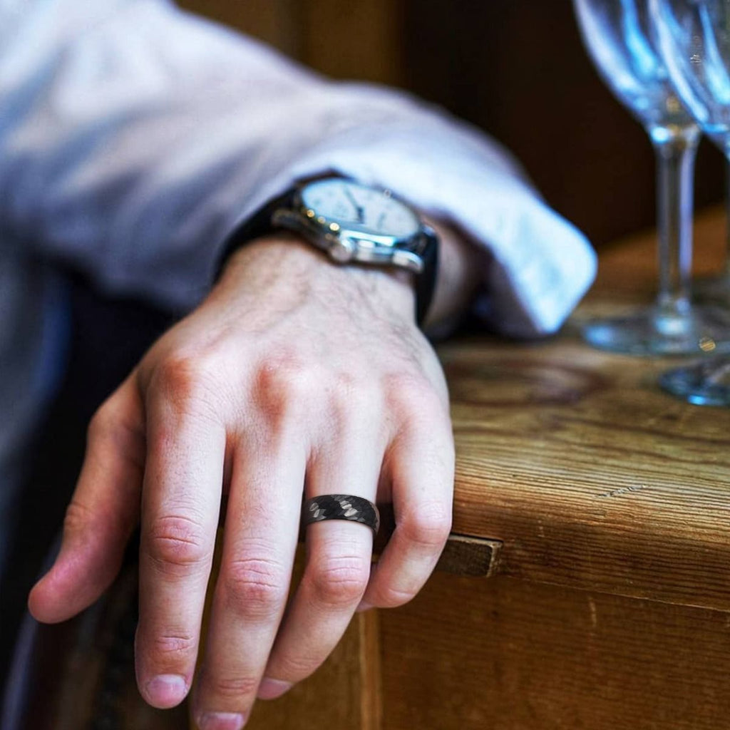 8mm Black Hammered Tungsten Carbide Ring Mens Women Engagement Wedding Bands