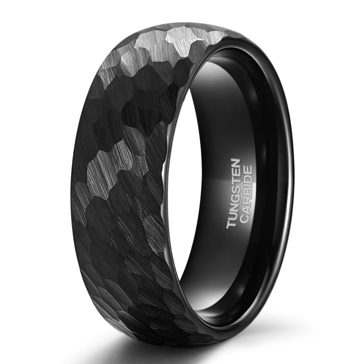 8mm Black Hammered Tungsten Carbide Ring Mens Women Engagement Wedding Bands