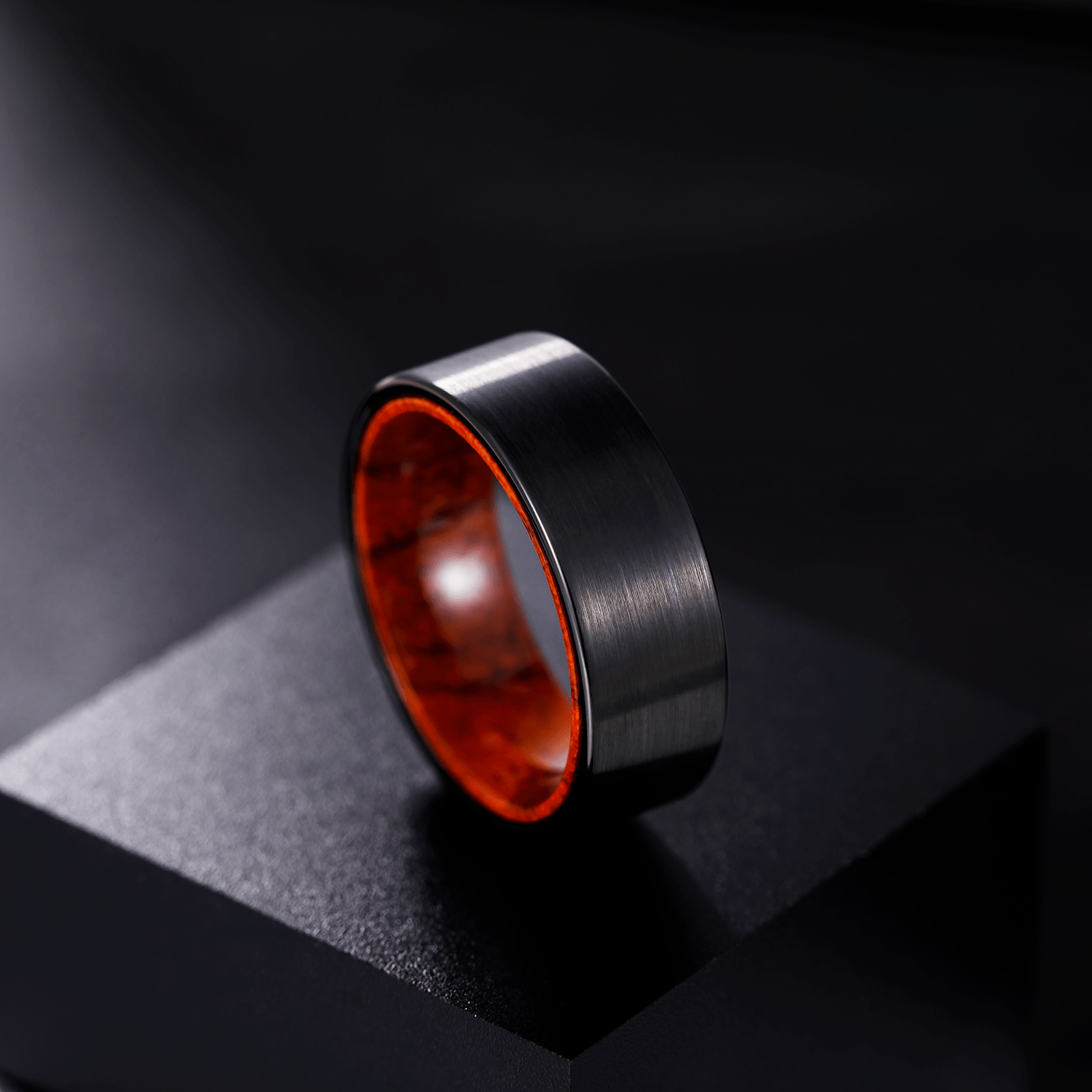 8MM Black Plated Red Sandalwood Inlay Brushed Tungsten Carbide Ring