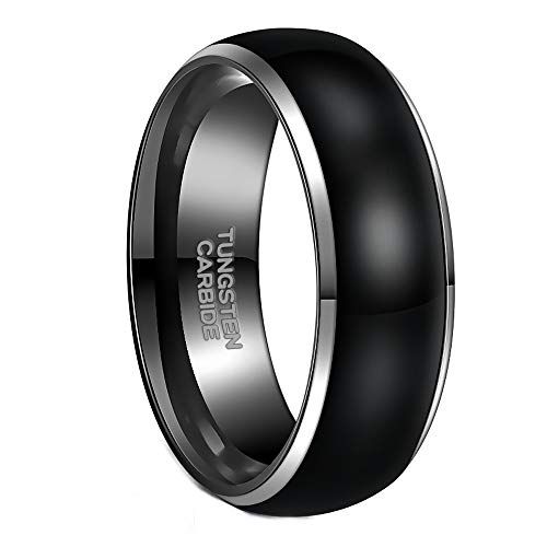 8mm Black Polished Tungsten Carbide Rings Mens Women Couple Ring