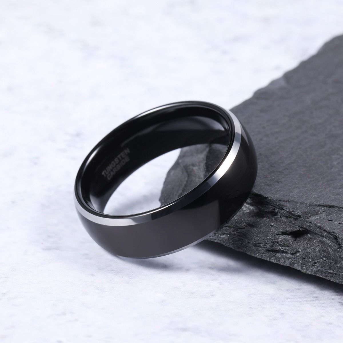 8mm Black Polished Tungsten Carbide Rings Mens Women Couple Ring