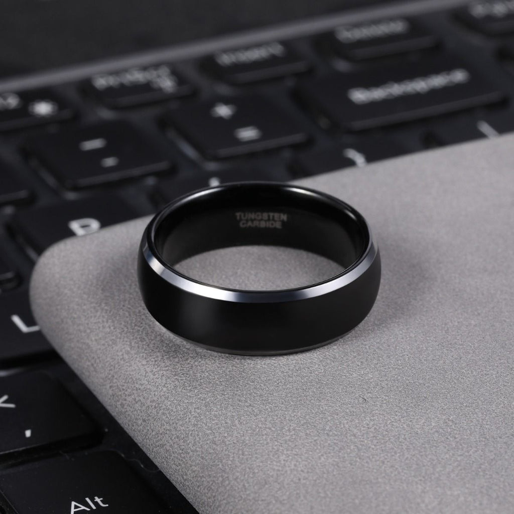 8mm Black Polished Tungsten Carbide Rings Mens Women Couple Ring