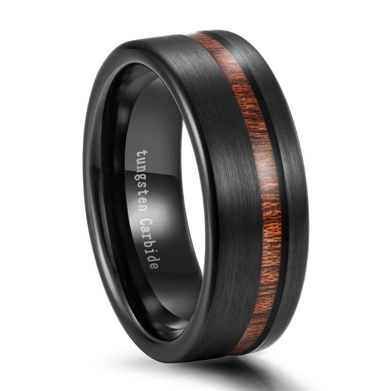 8mm Black Ring Men With Wood Line Tungsten Carbide Ring Engagement Wedding Bands