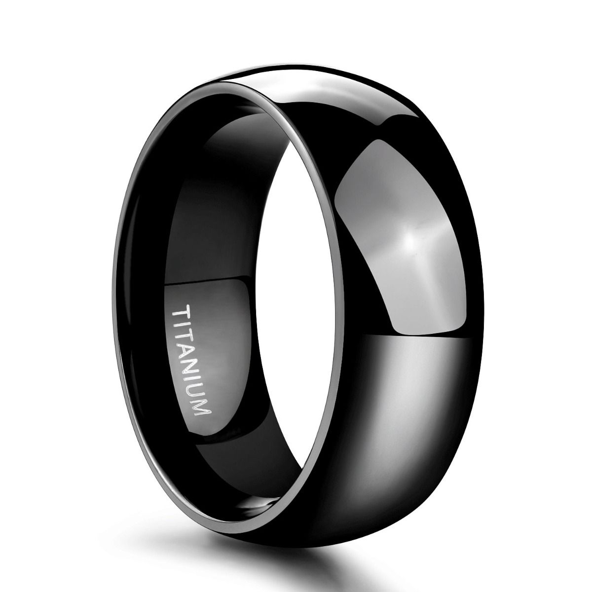 8mm Black Titanium Ring Dome High Polished Man Women Wedding Bands