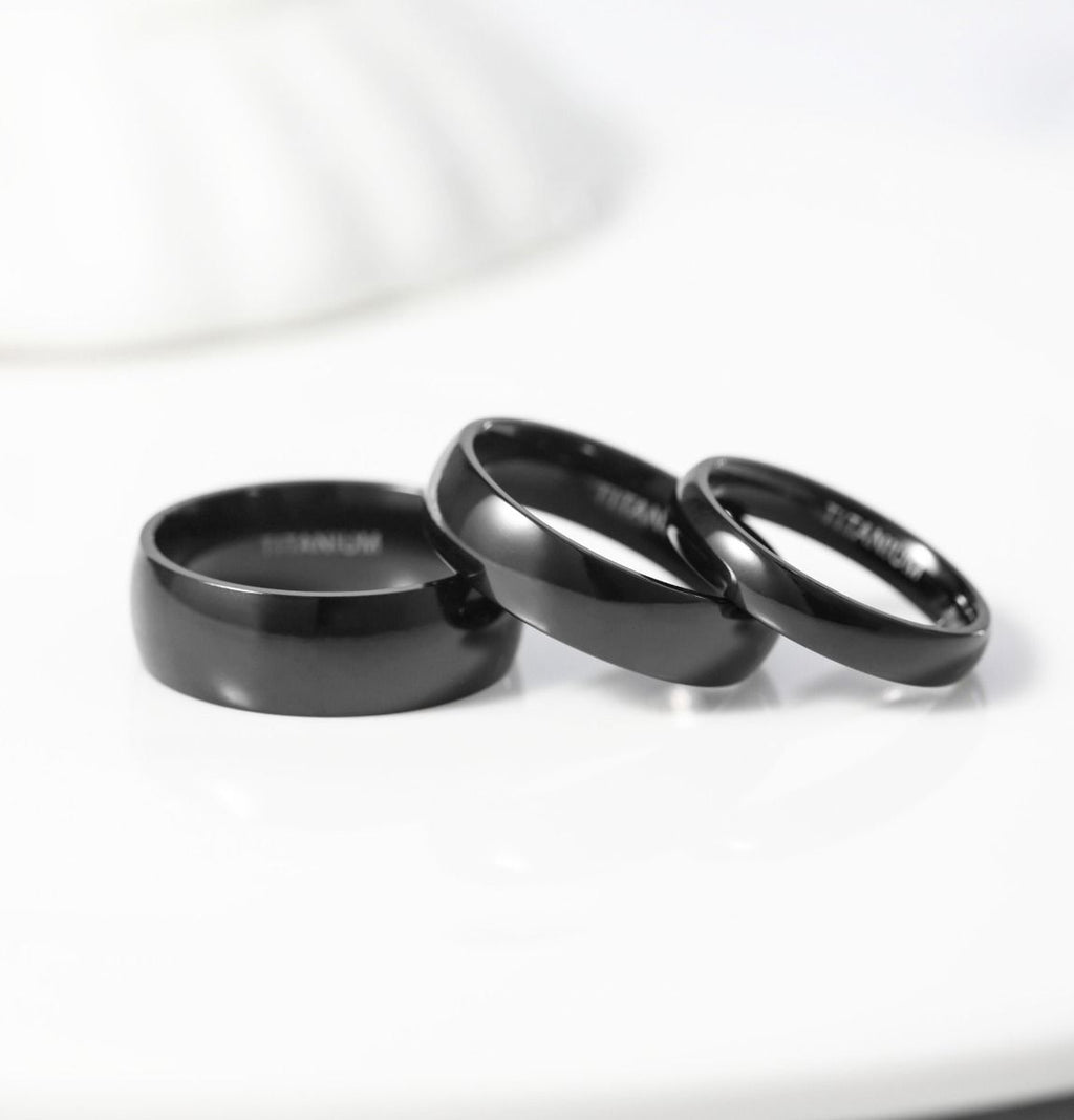 8mm Black Titanium Ring Dome High Polished Man Women Wedding Bands