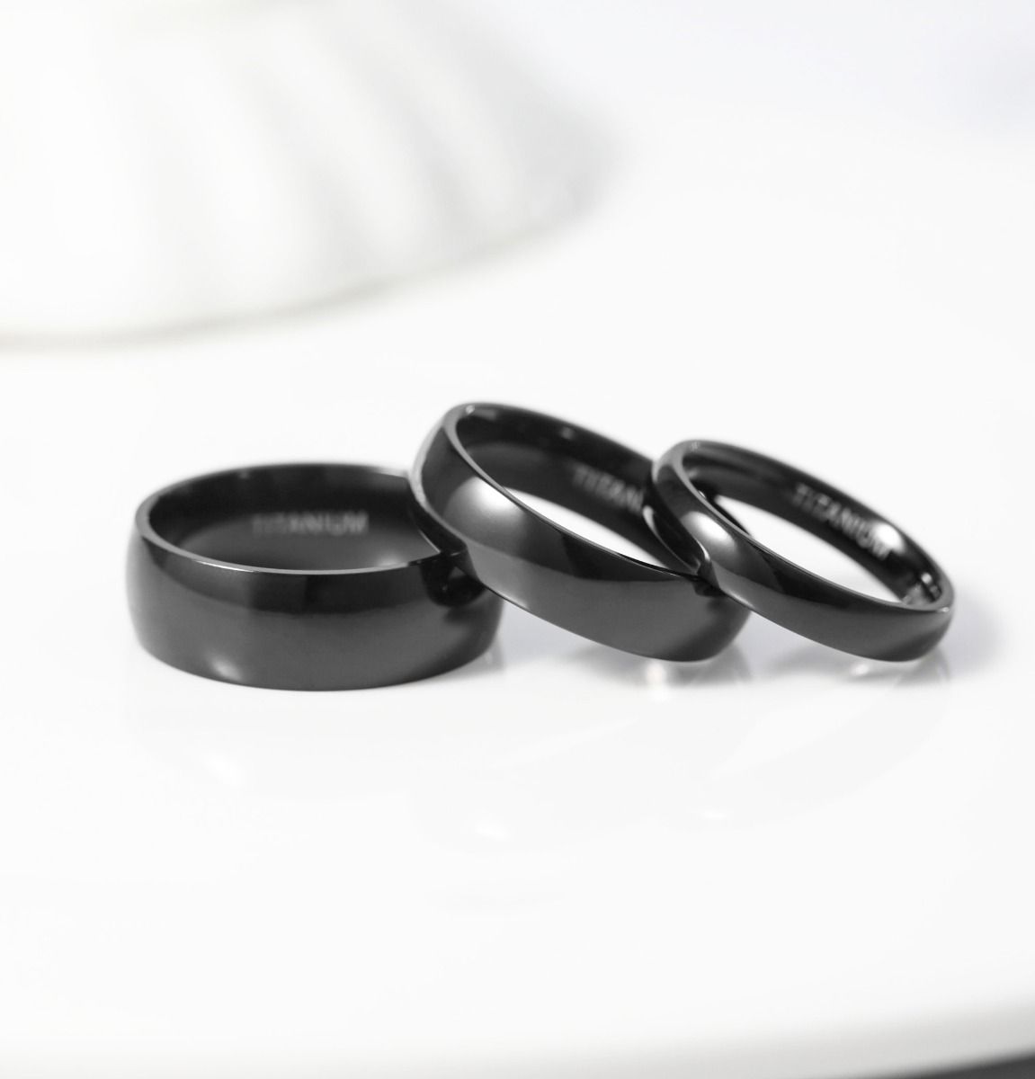 8mm Black Titanium Ring Dome High Polished Man Women Wedding Bands