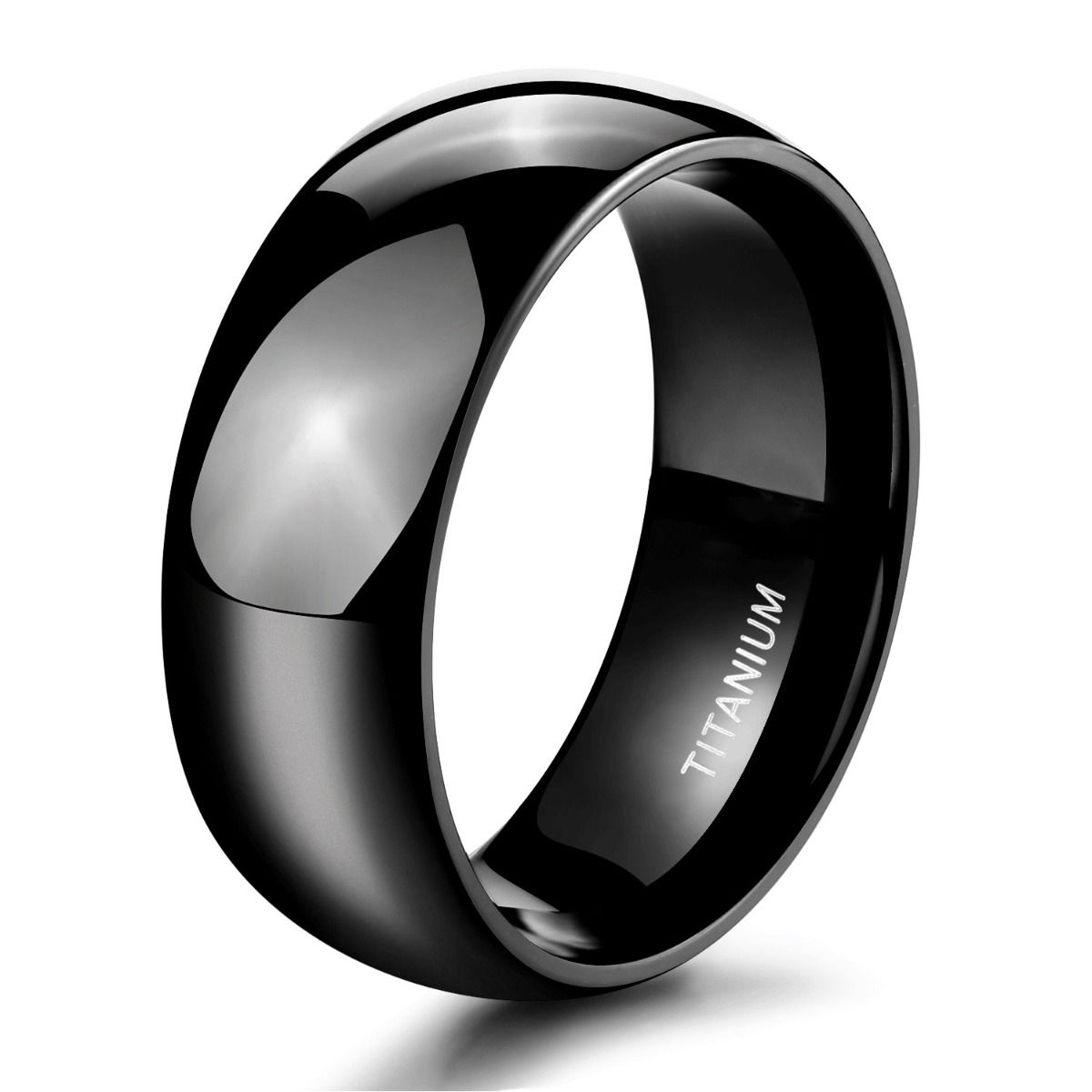 8mm Black Titanium Ring Dome High Polished Man Women Wedding Bands