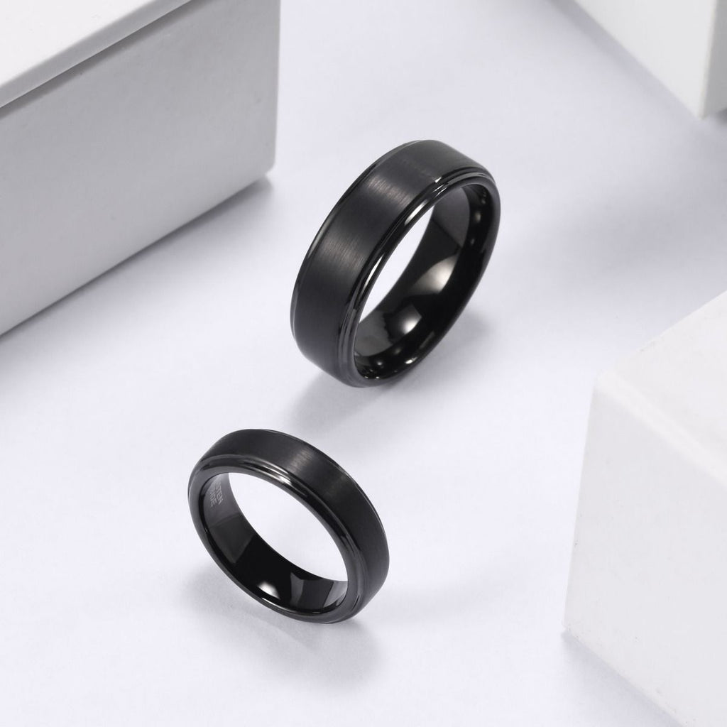 8mm Black Tungsten Carbide Ring Brushed Ring Men Women Wedding Bands