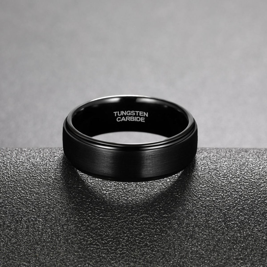 8mm Black Tungsten Carbide Ring Brushed Ring Men Women Wedding Bands