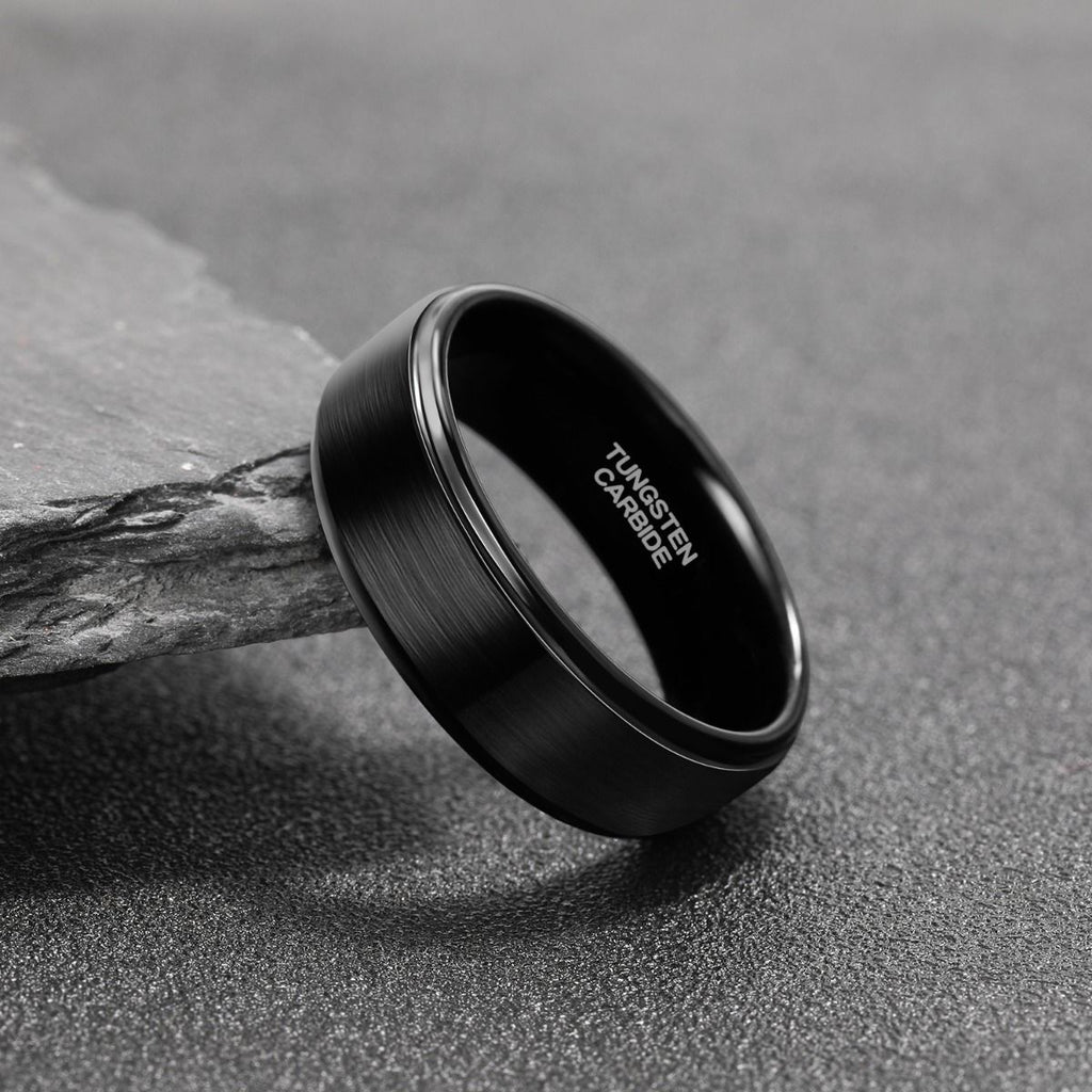 8mm Black Tungsten Carbide Ring Brushed Ring Men Women Wedding Bands