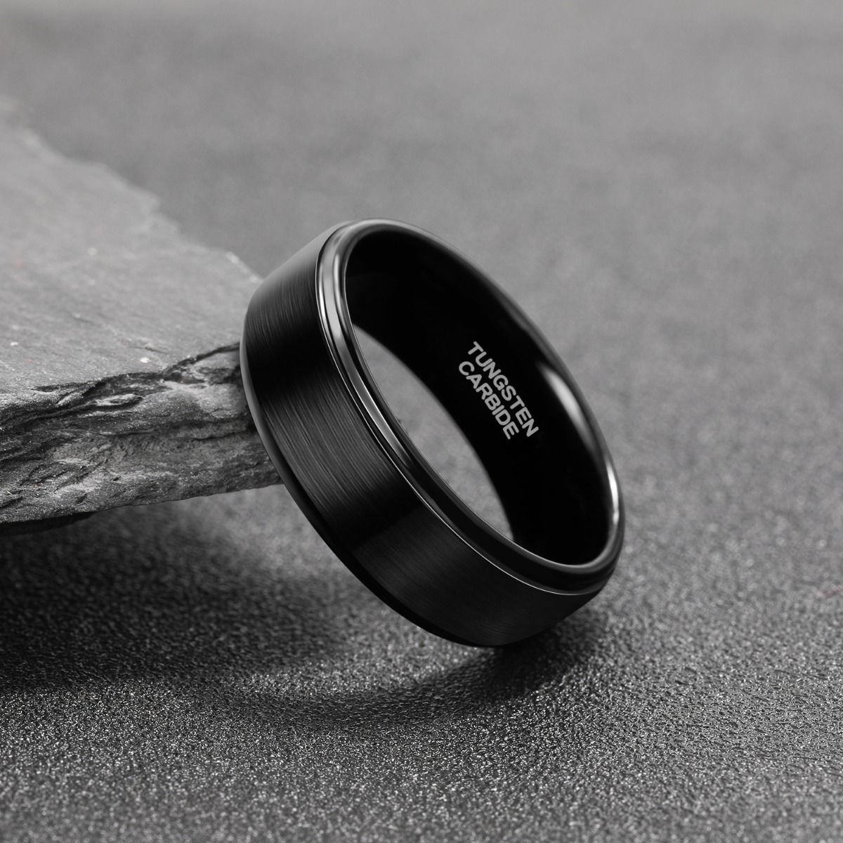 8mm Black Tungsten Carbide Ring Brushed Ring Men Women Wedding Bands