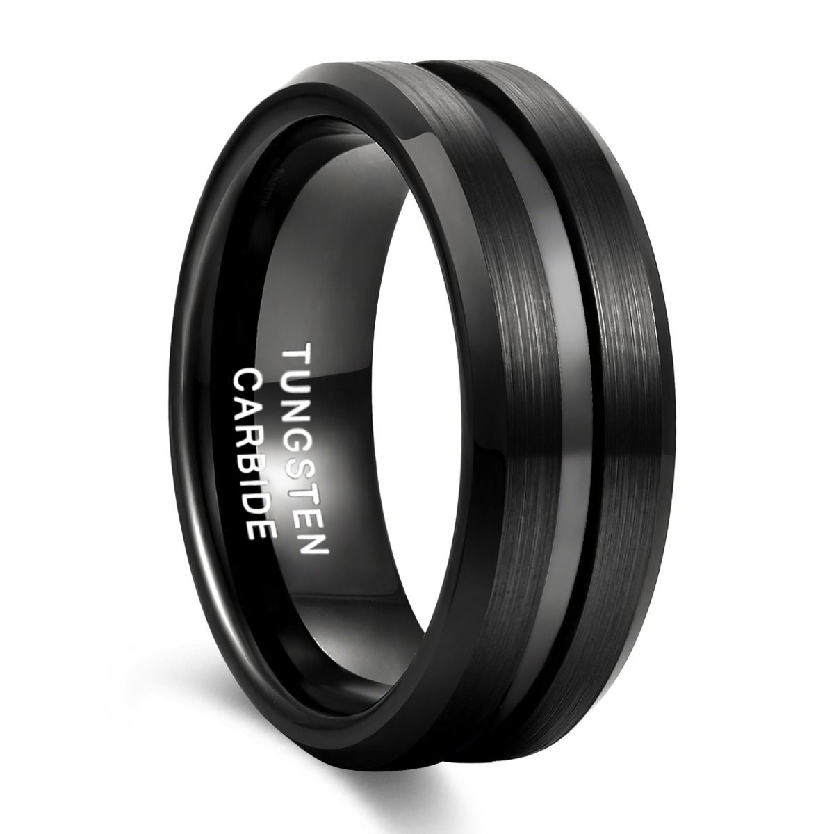 8mm Black Tungsten Carbide Ring Brushed Rings Mens Wedding Bands