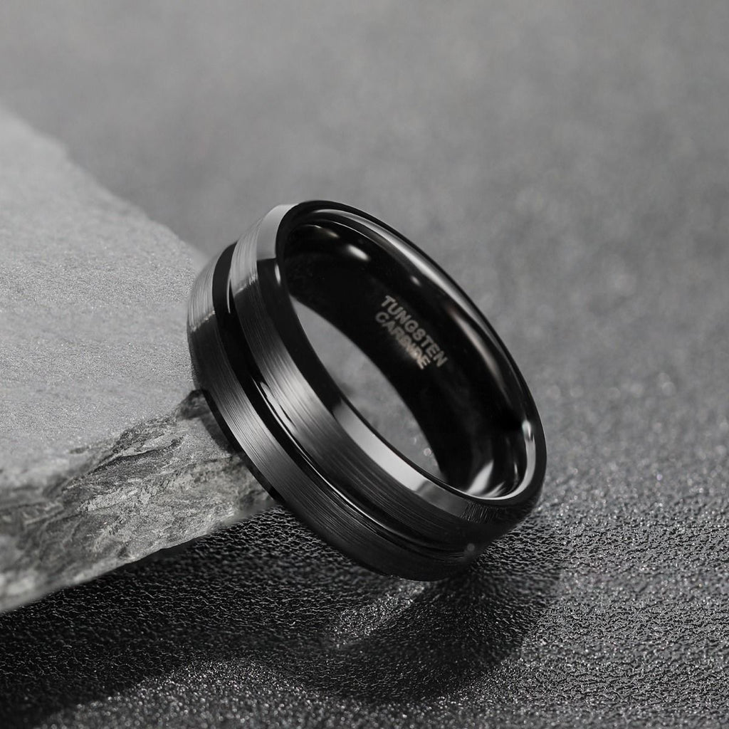 8mm Black Tungsten Carbide Ring Brushed Rings Mens Wedding Bands