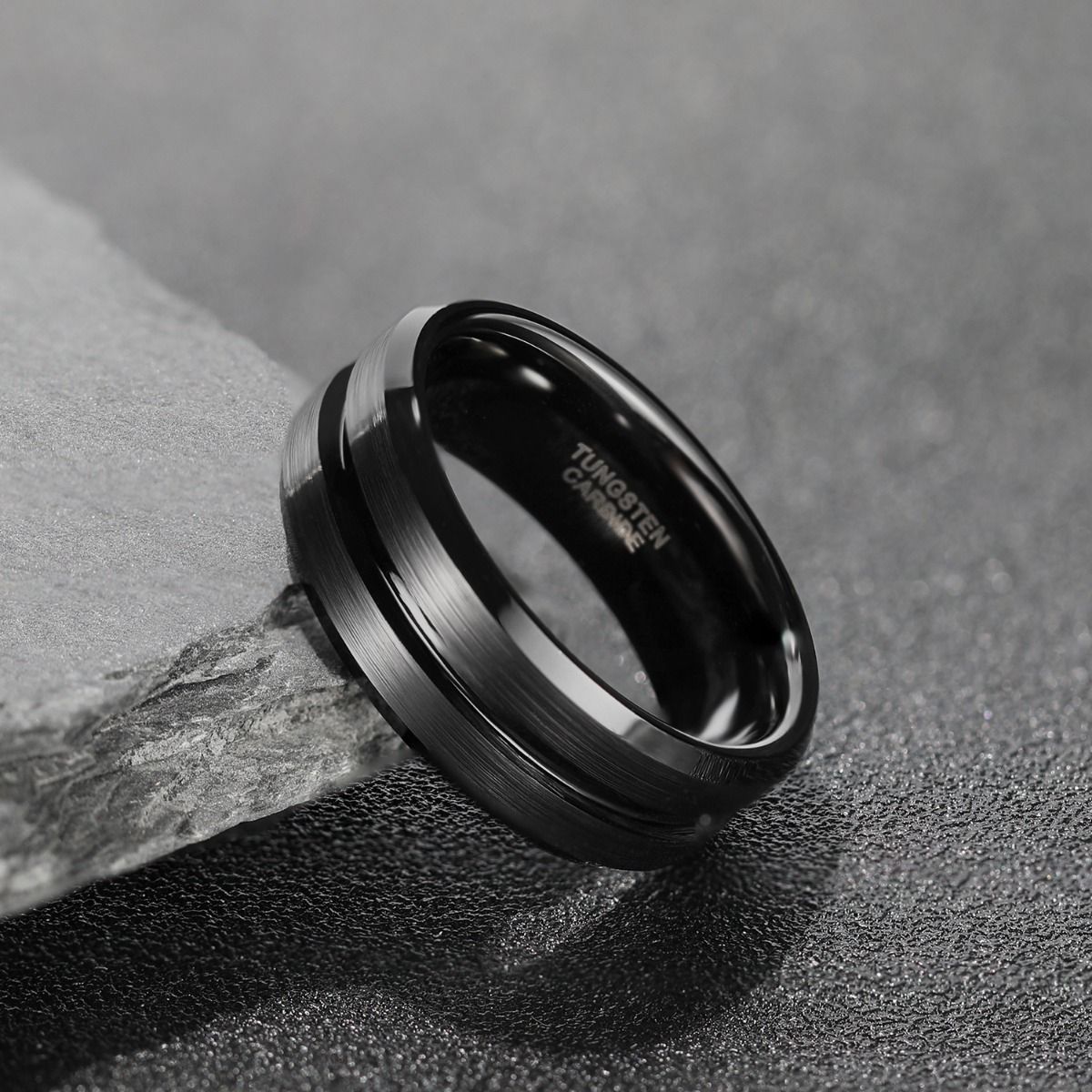 8mm Black Tungsten Carbide Ring Brushed Rings Mens Wedding Bands