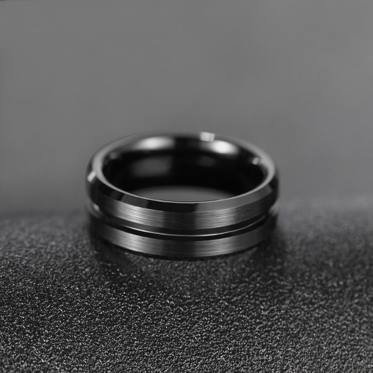 8mm Black Tungsten Carbide Ring Brushed Rings Mens Wedding Bands