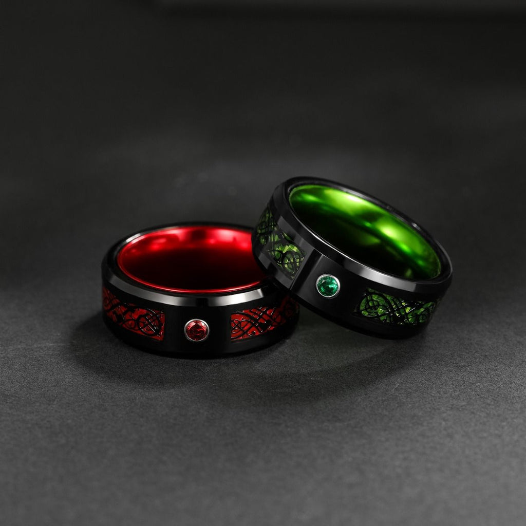 8mm Black Tungsten Carbide Rings Red Celtic Dragon Inlay Men Women Wedding Bands