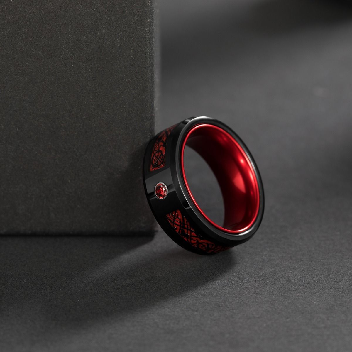 8mm Black Tungsten Carbide Rings Red Celtic Dragon Inlay Men Women Wedding Bands