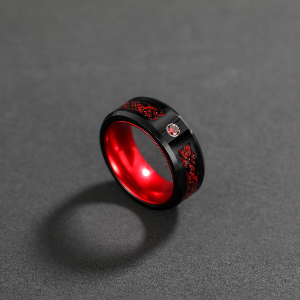 8mm Black Tungsten Carbide Rings Red Celtic Dragon Inlay Men Women Wedding Bands