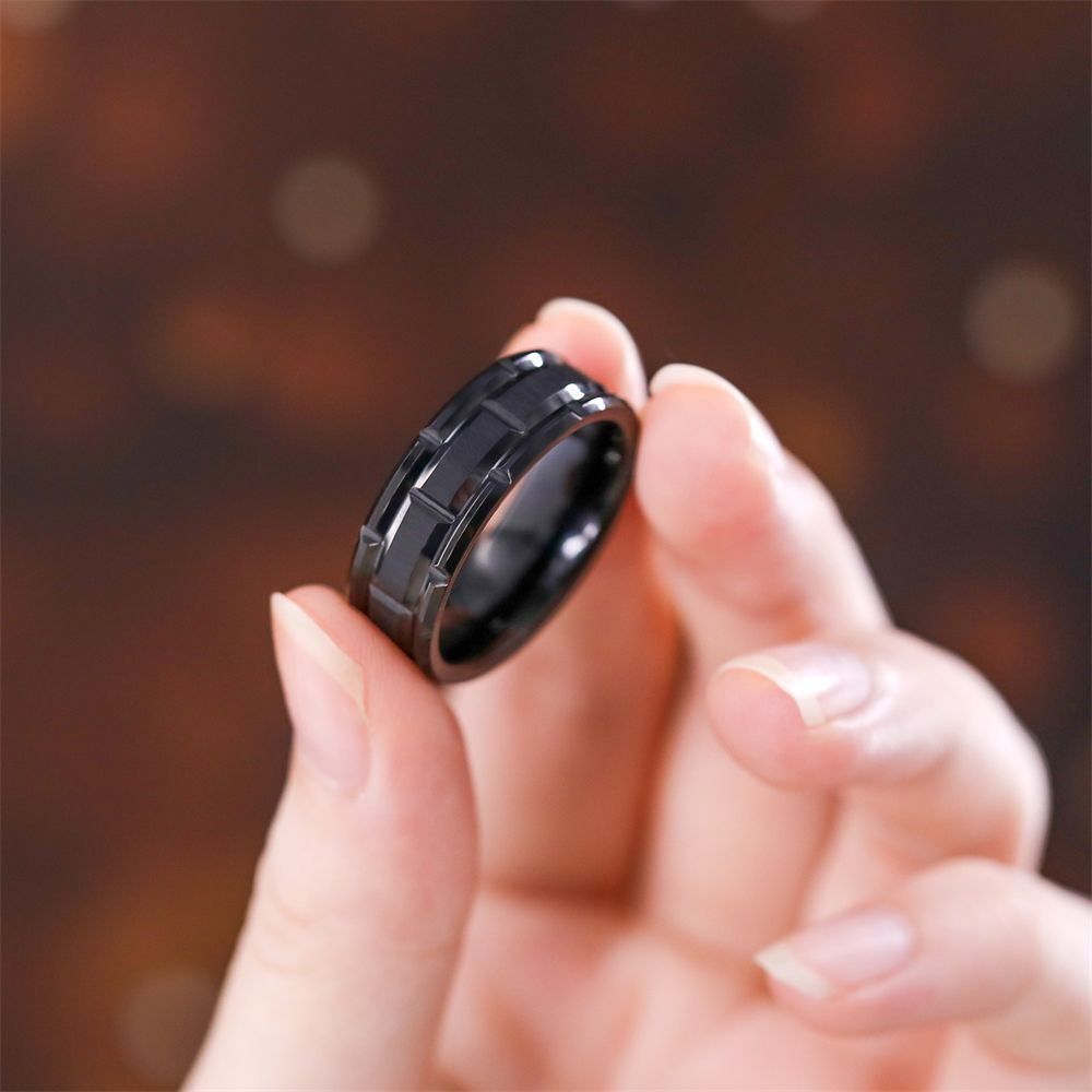 8mm Black Tungsten Ring Mechanical Seal Inlay Men Rings