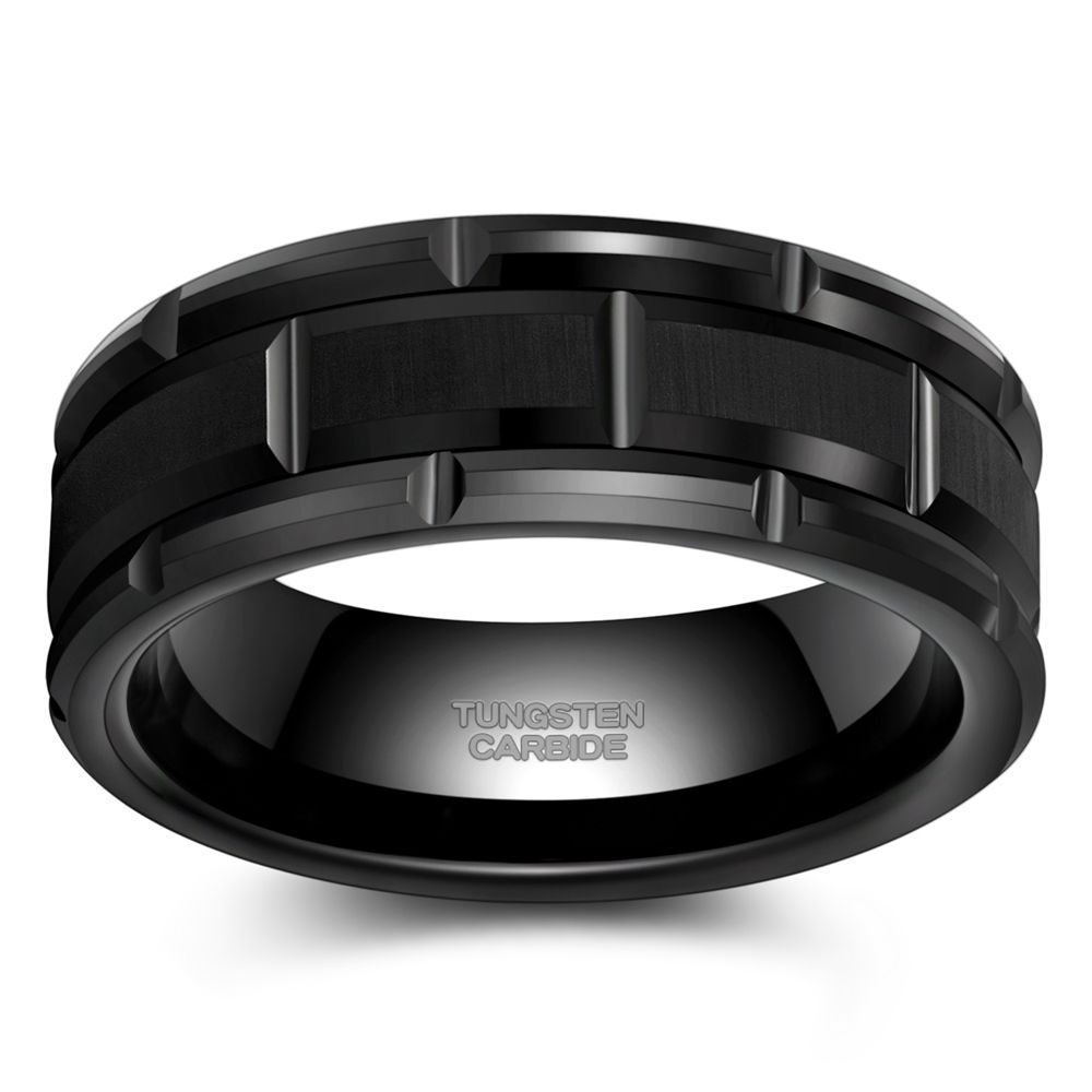 8mm Black Tungsten Ring Mechanical Seal Inlay Men Rings