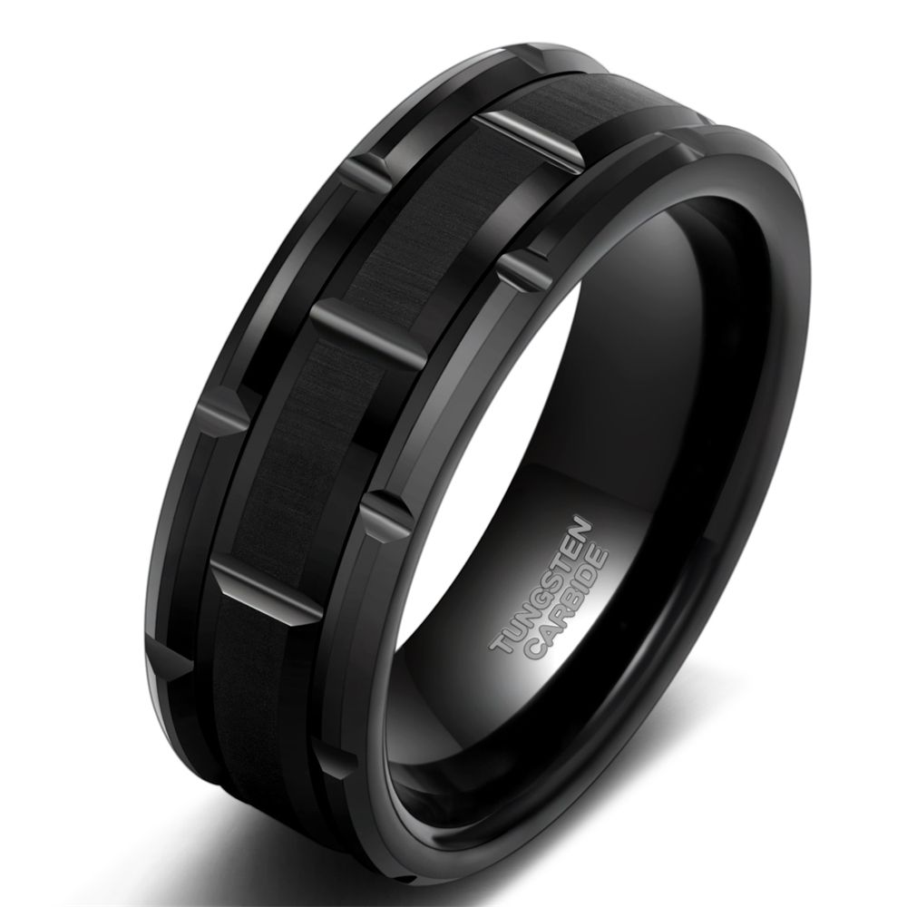 8mm Black Tungsten Ring Mechanical Seal Inlay Men Rings