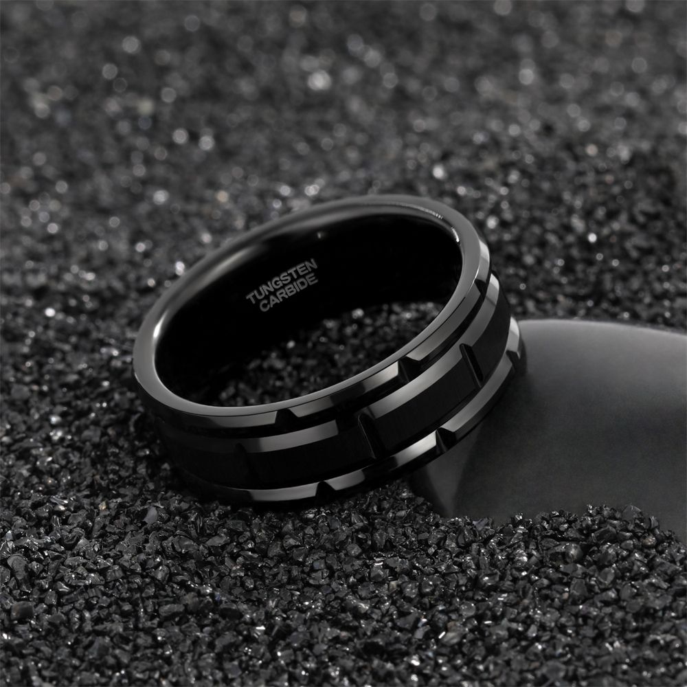 8mm Black Tungsten Ring Mechanical Seal Inlay Men Rings