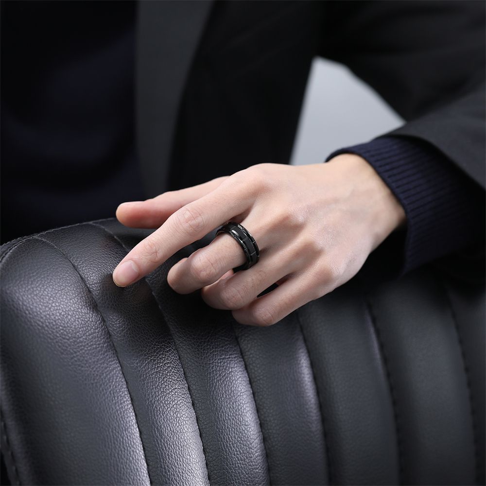 8mm Black Tungsten Ring Mechanical Seal Inlay Men Rings
