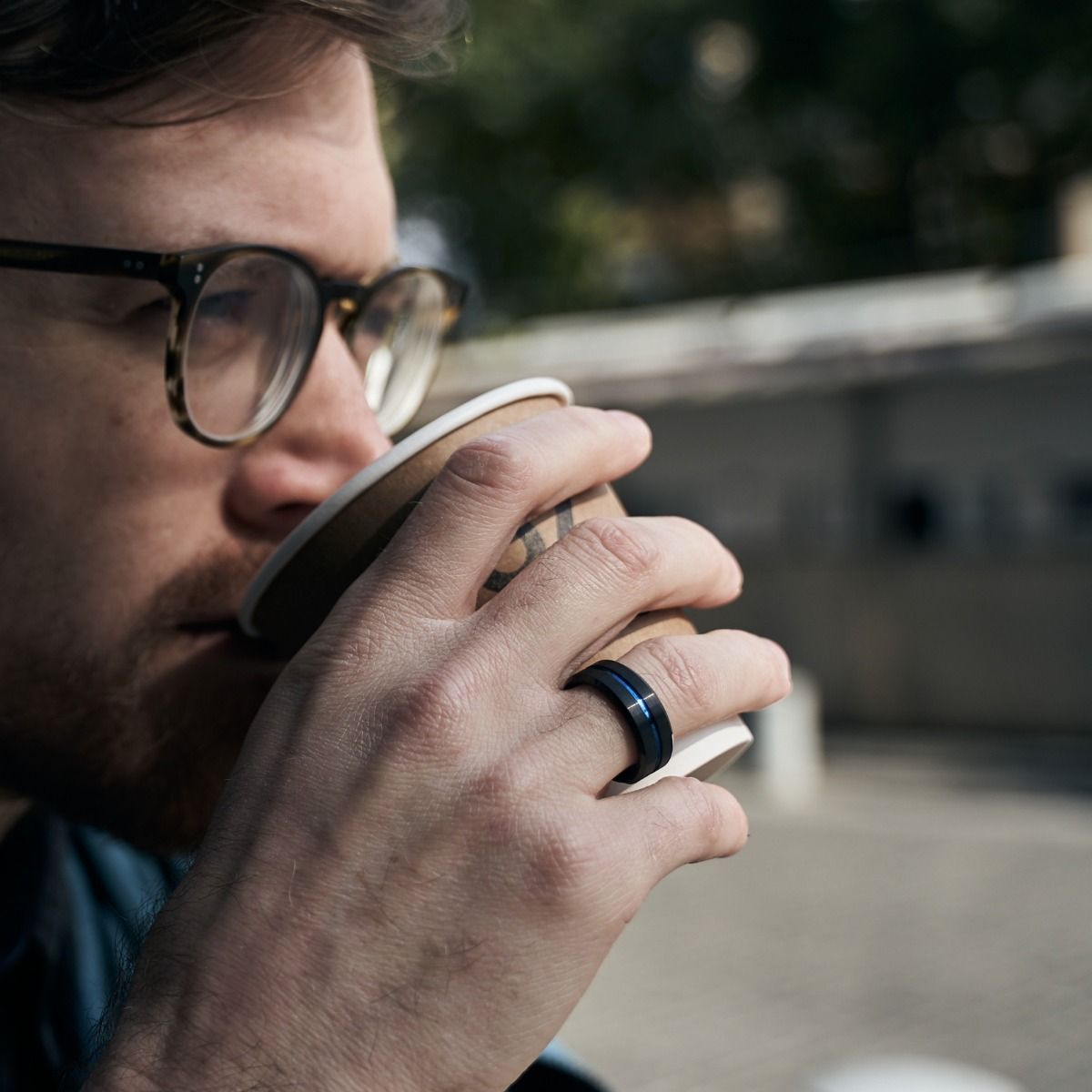 8mm Blue&Black Mens Tungsten Carbide Ring Blue Line Design Women Wedding Bands